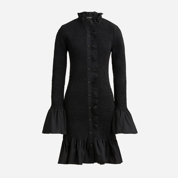 J.Crew Smocked button-up mini dress SzSmall Black - Picture 4 of 11